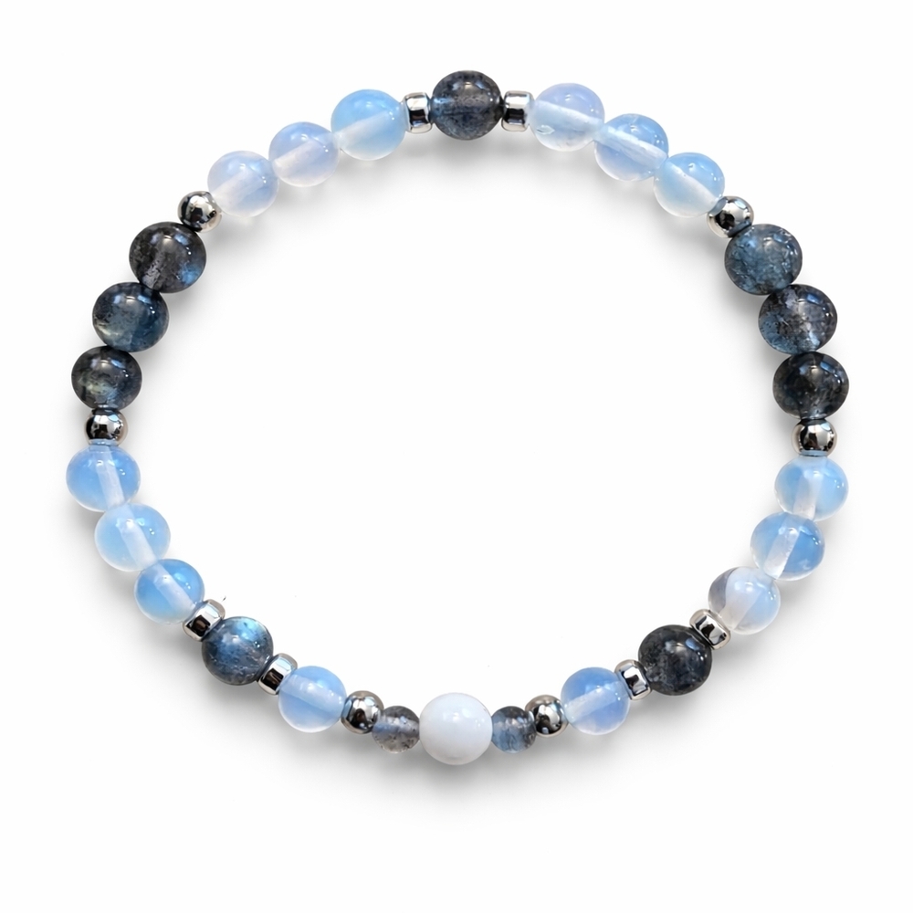 GENUINE Mother of Pearl, Opal, Hematite, and Labradorite Bracelet